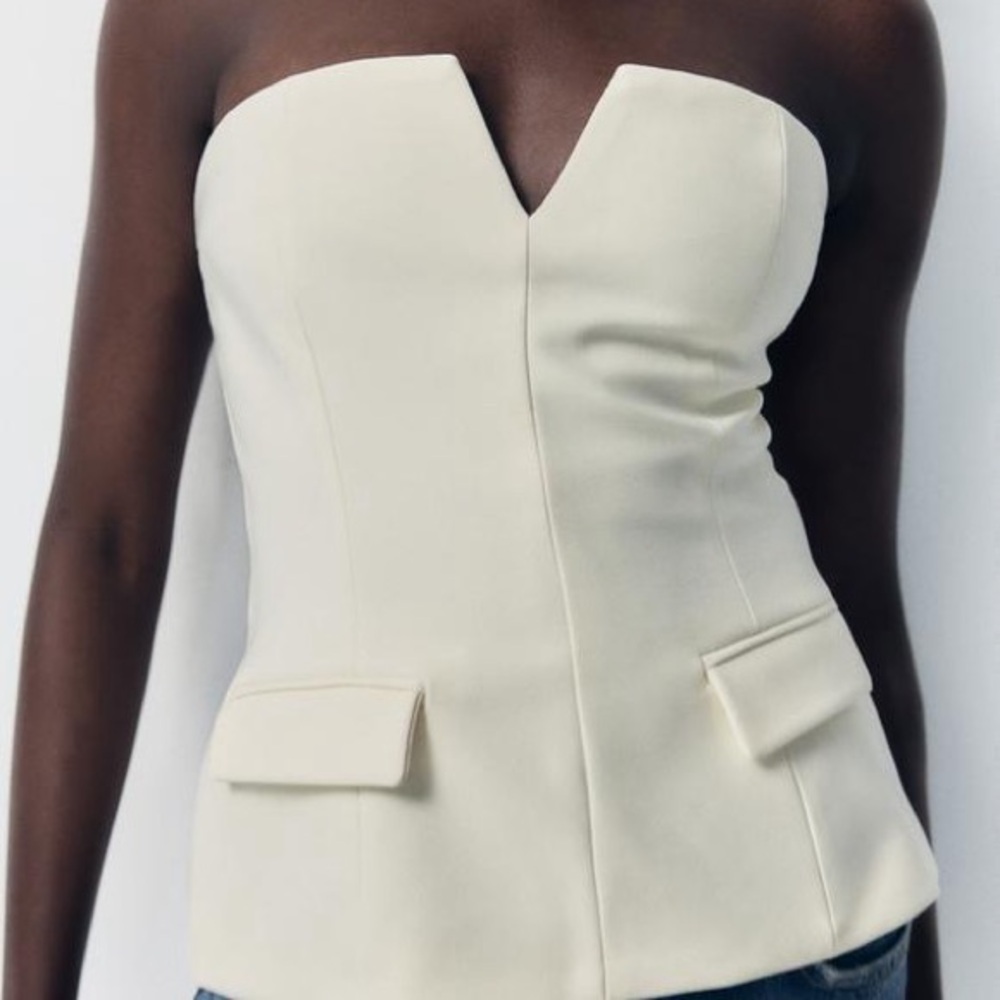 Zara Elegant Cream Strapless Top - Size Small - Picture 6 of 6